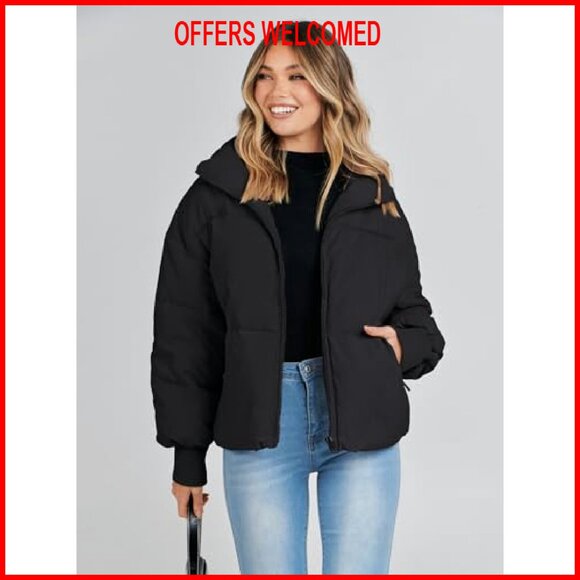 Women's Winter Puffer Jacket Quilted Cropped Oversized Coats - Picture 7 of 8